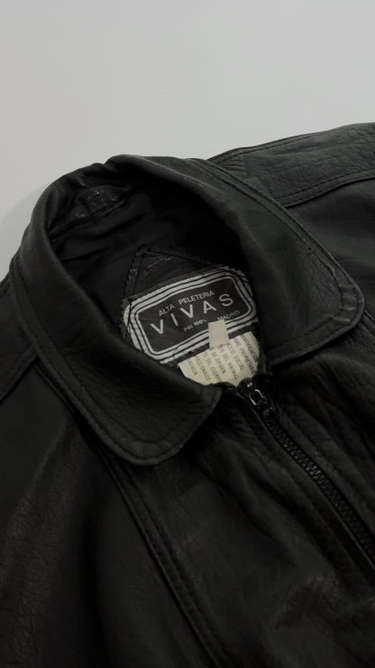 80s Black Sheepskin Leather Bomber Jacket