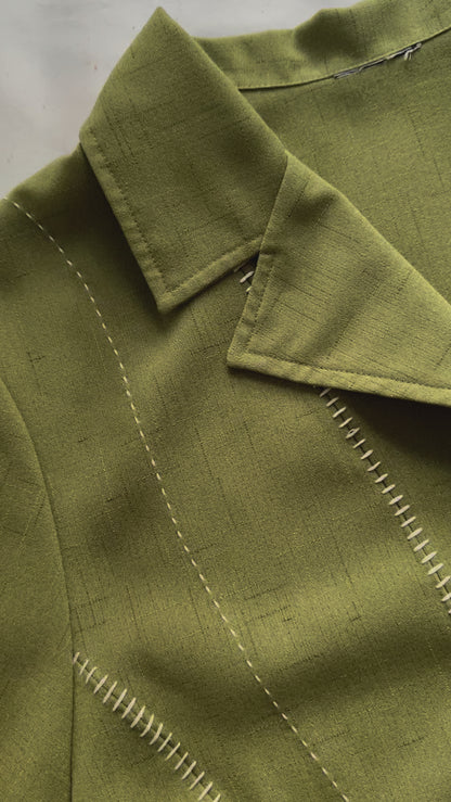 80s Bowling Style Green Blouse