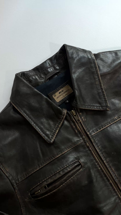 2000s Jack & Jones Black Distressed Leather Jacket