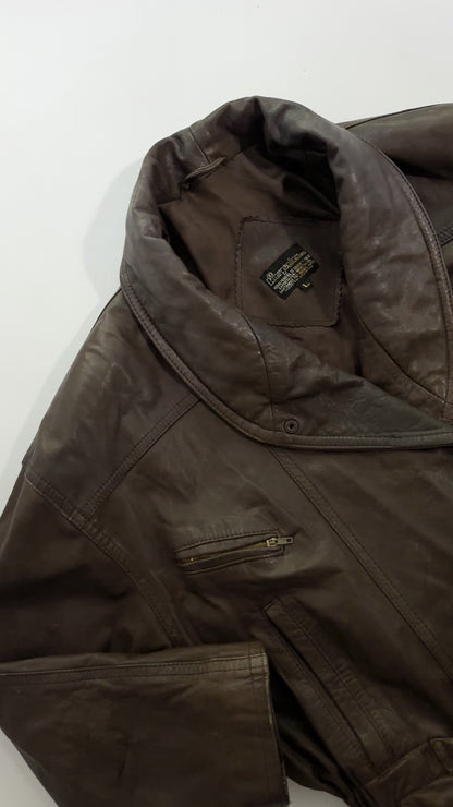 80s Distressed Brown Cowhide Leather Jacket