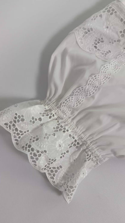 80s White Austrian Puff Sleeve Blouse