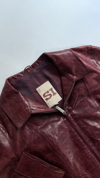 90s Burgundy Goatskin Italian Leather Jacket