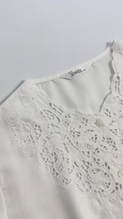 90s Embroidered White Blouse
