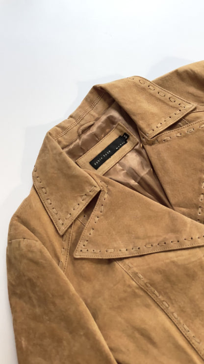 2000s Beige Suede Leather Coat