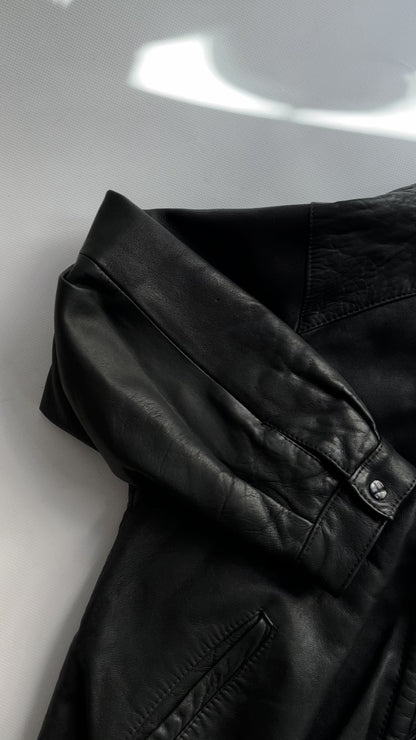 80s Black Leather Bomber Jacket