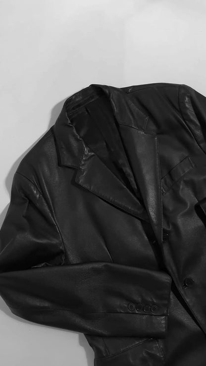 90s Black Leather Blazer