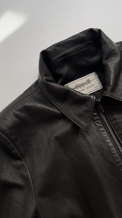 90s Black Zip-Up Leather Jacket