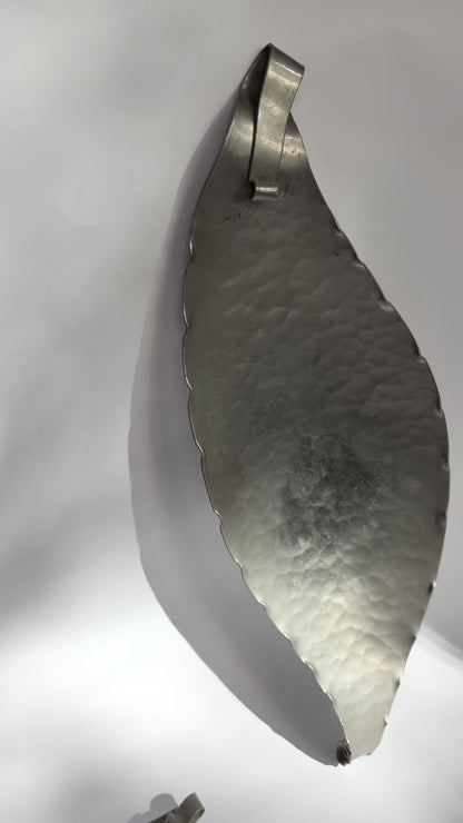 Vintage 1960s Hammered Pewter Leaf Serving Tray Set