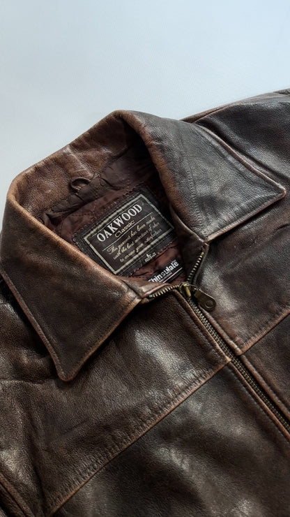 90s Oakwood Distressed Brown Leather Jacket