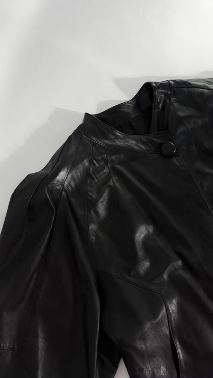 80s Black Puff Sleeve Sheep Leather Jacket