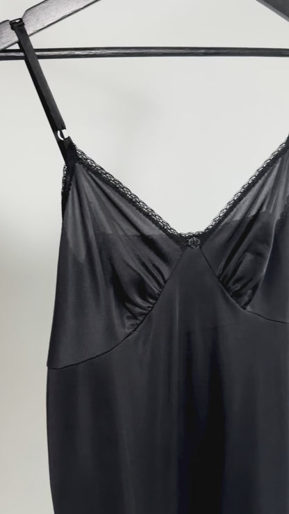 80s Black Sheer Nylon Slip Dress