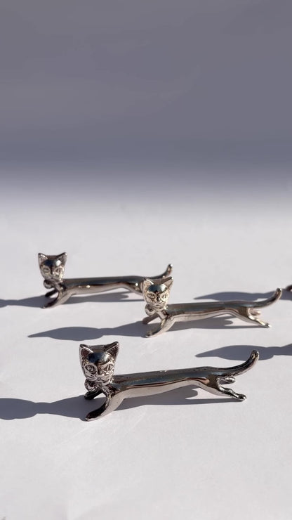 Vintage Mid-Century Silver-Plated Cat Knife Rests – Set of 10