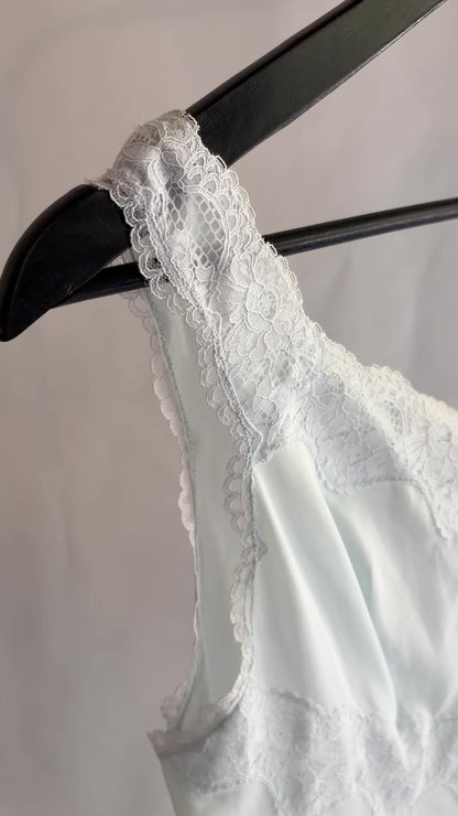 Vintage 1960s Pale Aqua Nylon Lace Nightgown