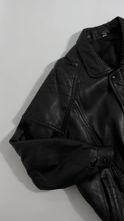 80s Black Leather Bomber Jacket