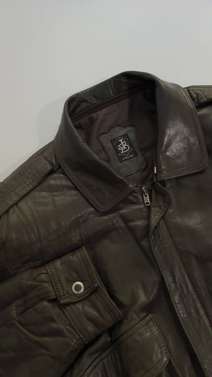 80s Sheepskin Leather Brown Bomber Jacket
