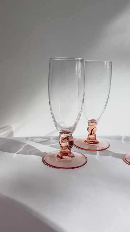 Vintage 1980s Luminarc Pink Stem Flutes – Set of 4