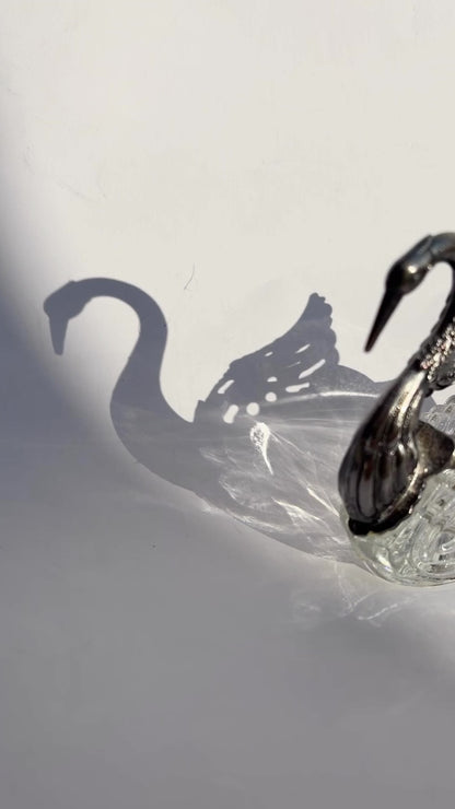 Vintage 1960s Silver Plated Swan Salt Cellar with Spoon