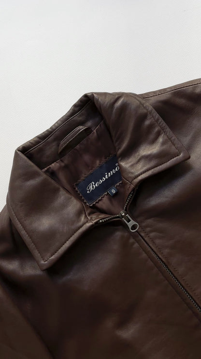 90s Chocolate Brown Leather Zip Jacket