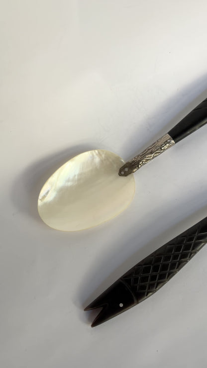 Vintage 1960s Mother of Pearl Serving Spoon Set