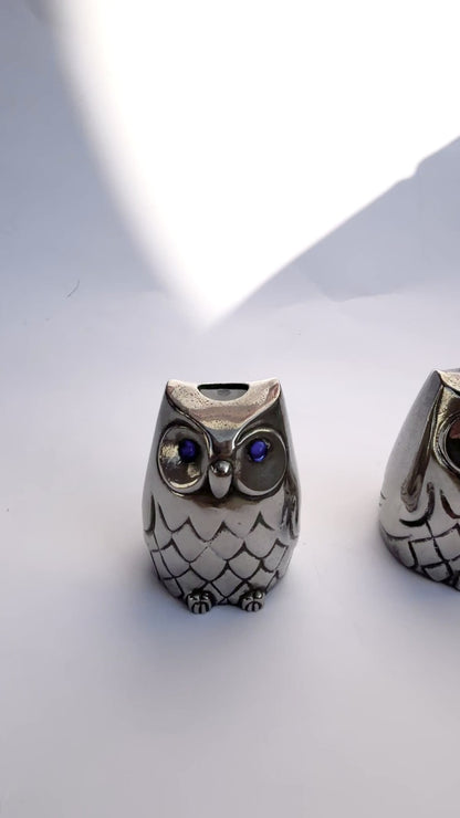 Vintage 1960s–70s Silver-Plated Owl Salt & Pepper Shakers
