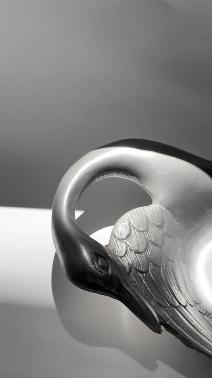 Vintage 1960s French Pewter Swan Vide-Poche Tray