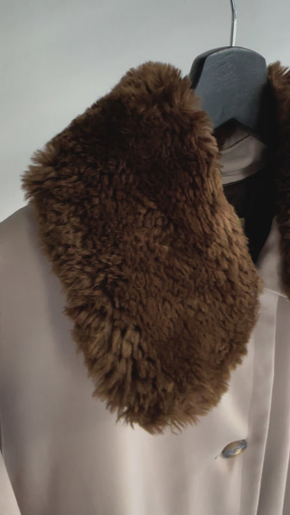 90s Beige Trench Coat – Detachable Faux Fur Collar