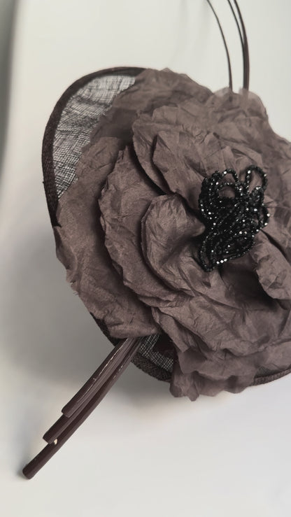 Vintage Brown Sinamay Floral Fascinator Hat