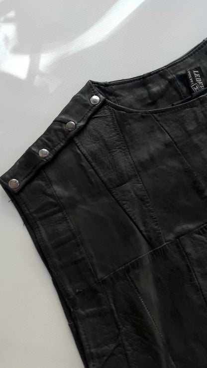 80s Black Patchwork Leather Waistcoat