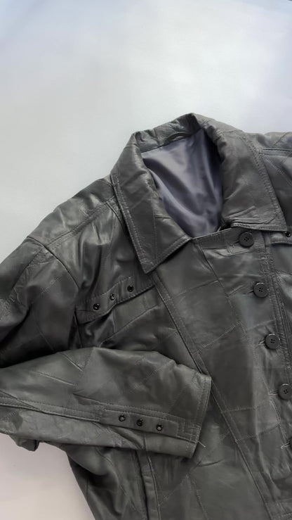 80s Grey Patchwork Leather Bomber Jacket