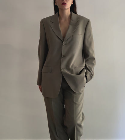 90s Wool Linen Grey Pant Suit