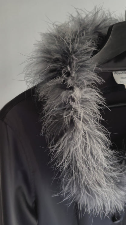 90s Moschino Feather Collar Grey Satin Shirt