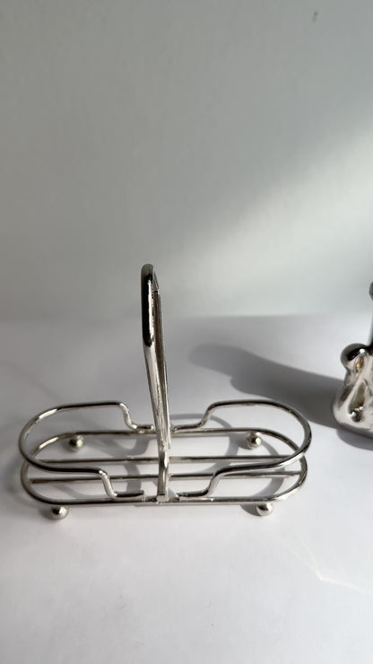 Vintage 1970s Silver Plated Swan Salt & Pepper Set with Caddy