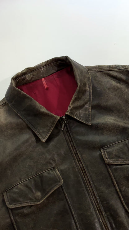 Sominemi Distressed Brown Leather Jacket