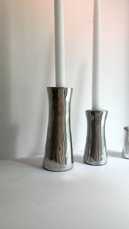 Vintage 1970s Natuzzi Italian Sculptural Metal Candlestick Set of 3