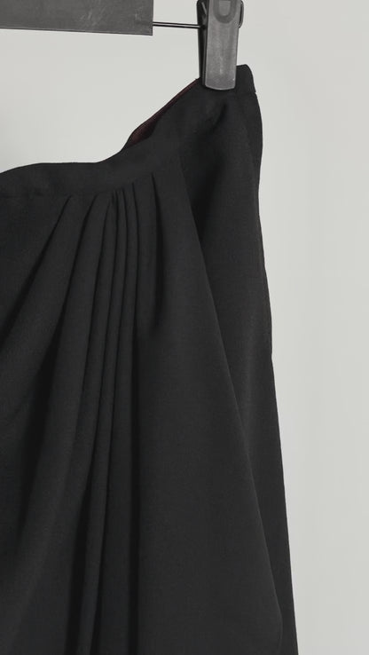 90s Black Draped Midi Skirt