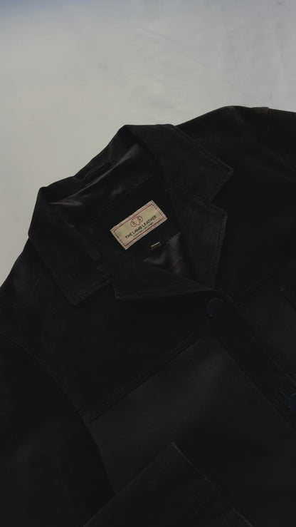 90s Dark Blue Suede & Cotton Jacket