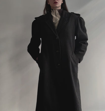 80s/90s Dark Grey Wool Puffed Sleeves Coat