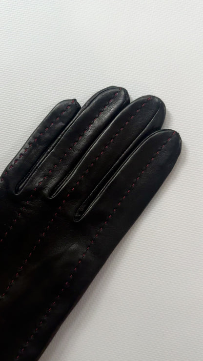 90s Black Red Leather Gloves - Size 7 1/2, NOS
