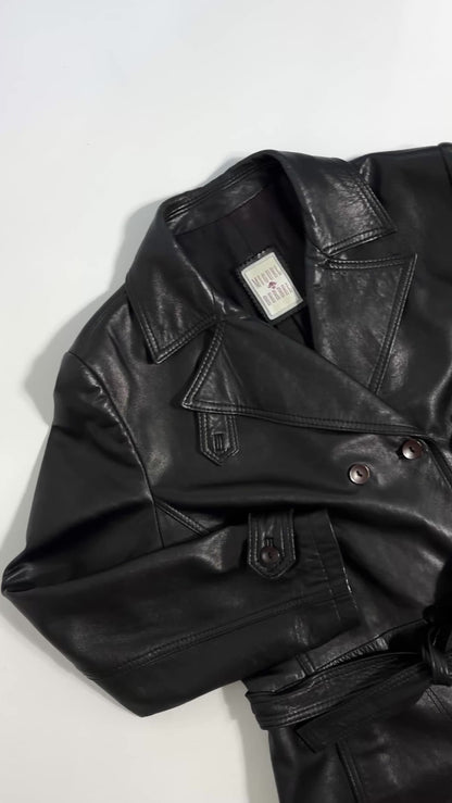 90s Black Nappa Leather Trench Coat