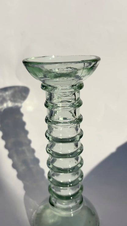 Vintage 1970s Ribbed Green-Tinted Glass Bud Vase