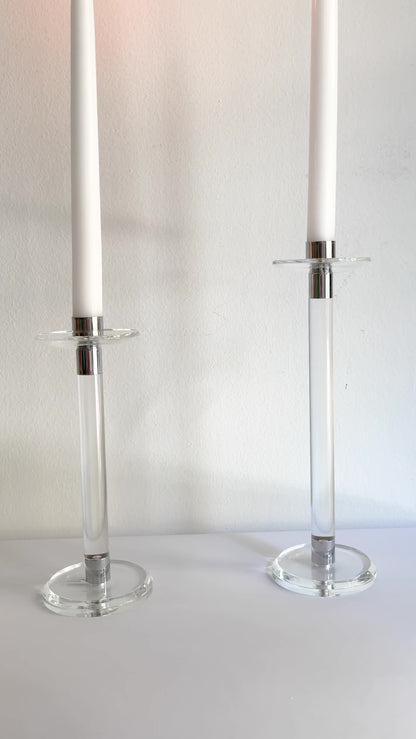 Vintage 1970s Lucite and Chrome Candlesticks