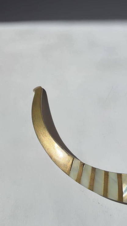 Vintage 1970s Brass & Mother of Pearl Choker Necklace