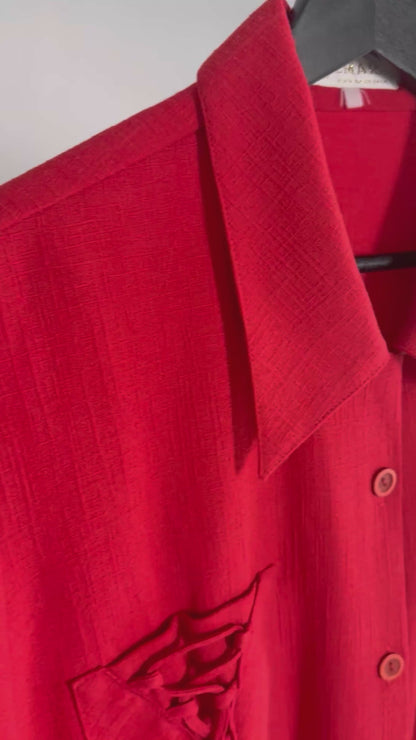 70s Textured Red Oversized Shirt
