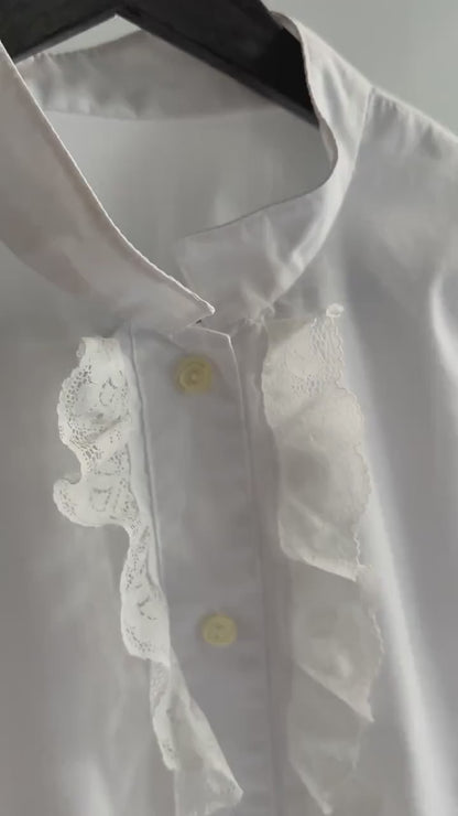80s White Lace Trim Blouse