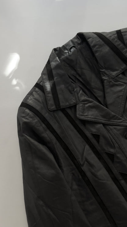 80s Black Leather Suede Geometric Jacket