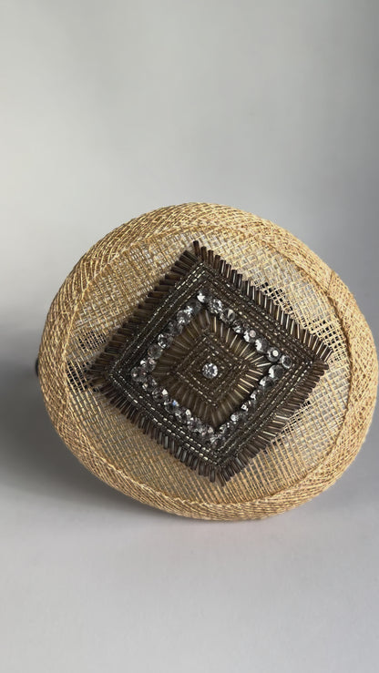 Vintage Cream Fascinator Headband With Beads and Rhinestones