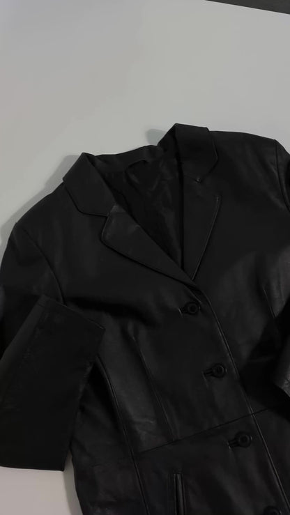 90s Black Midi Leather Blazer