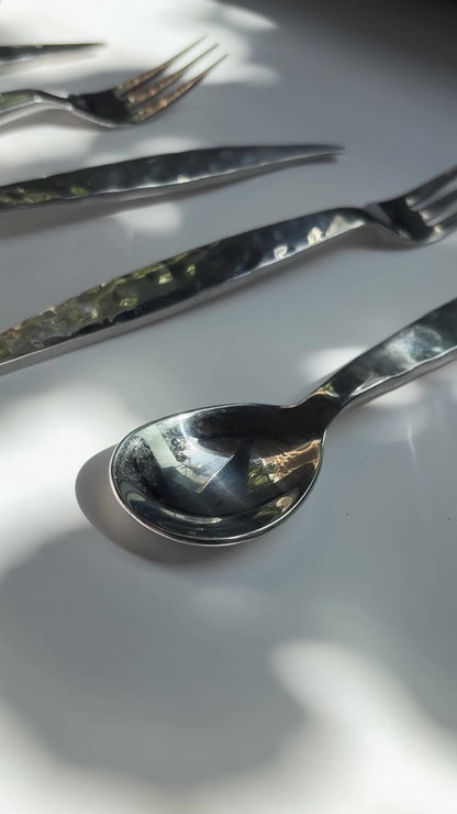 Vintage Mid Century Hammered Stainless Steel Flatware Set – 12 Piece