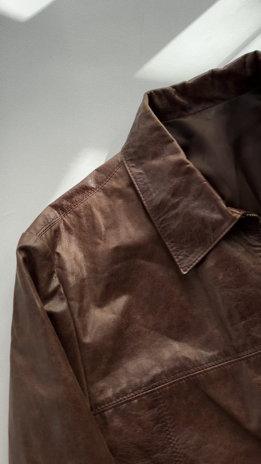 90s Brown Zip-Up Leather Jacket