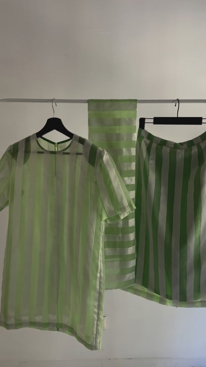 Vintage Handmade Organza Striped Sheer 3-Piece Set